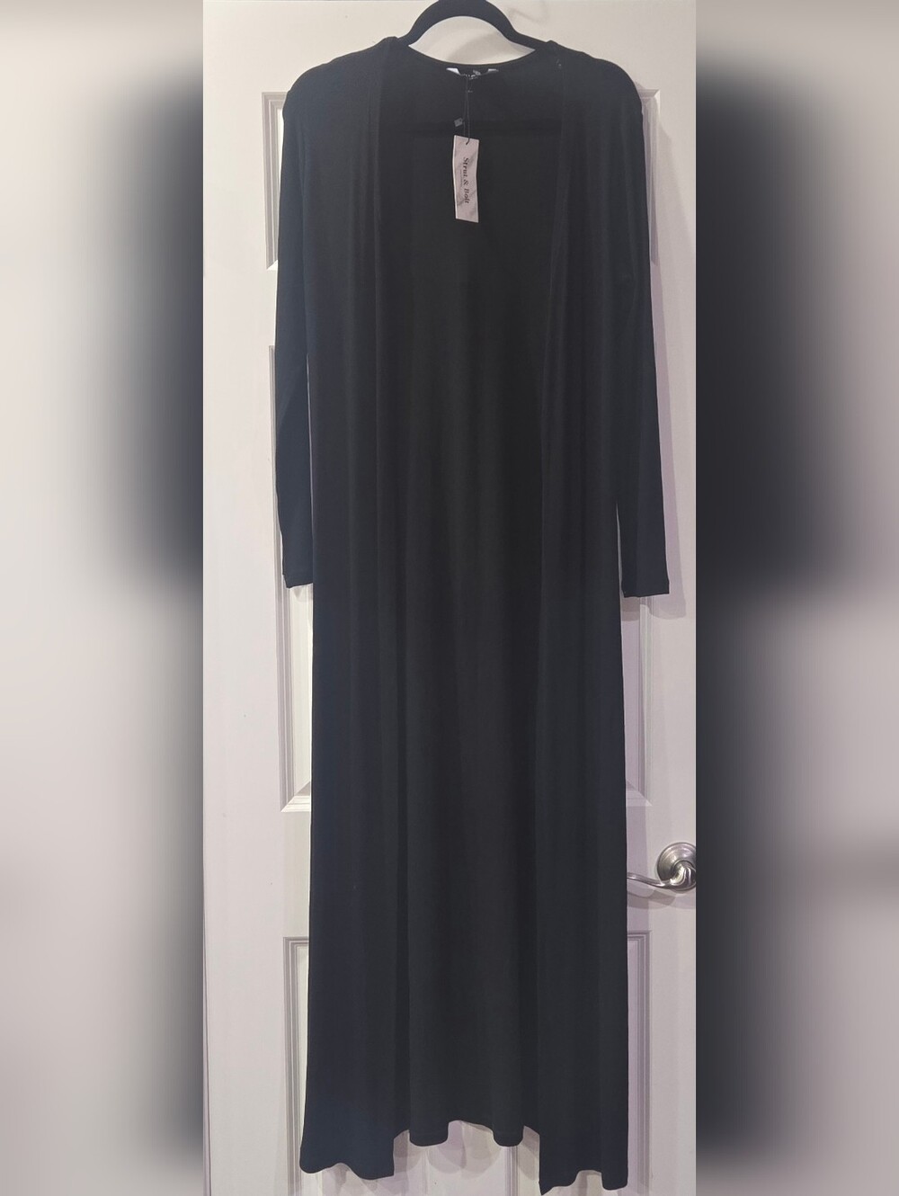 Women's Long Black Open-Front Maxi Cardigan